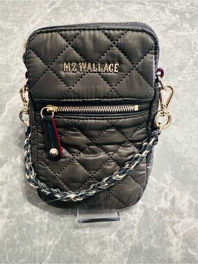 MZ Wallace Gray Quilted Crossbody Phone Pouch with Gold Hardware